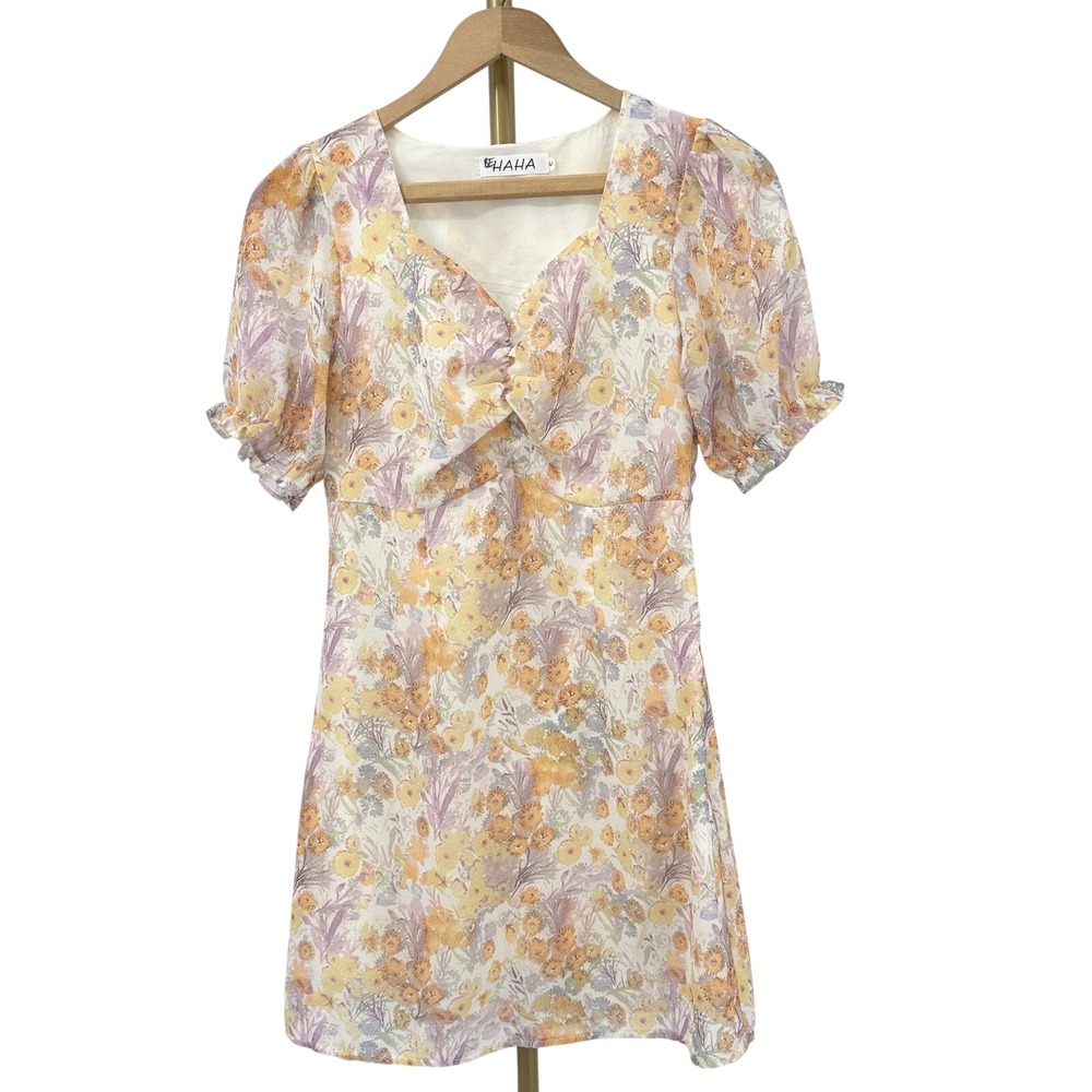 Floral Mini Dress XS Flutter Sleeves‎ Pastel Fairy Prairie Romantic Cottagecore